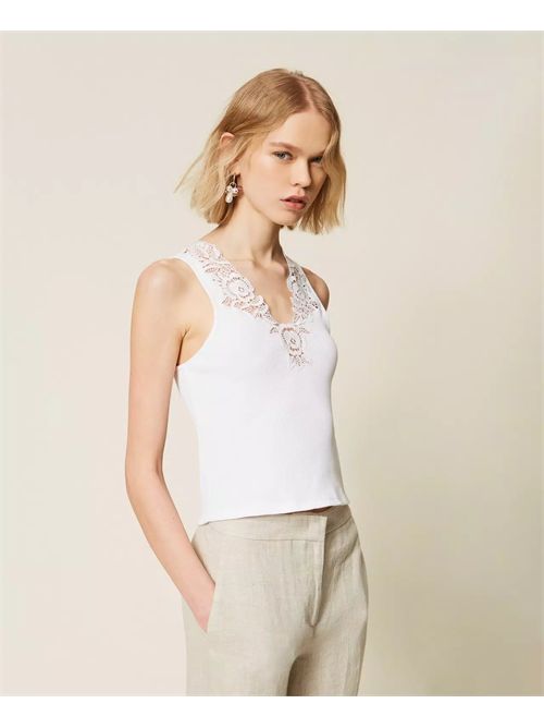 Top a costine con pizzo TWINSET | TT2360/00001